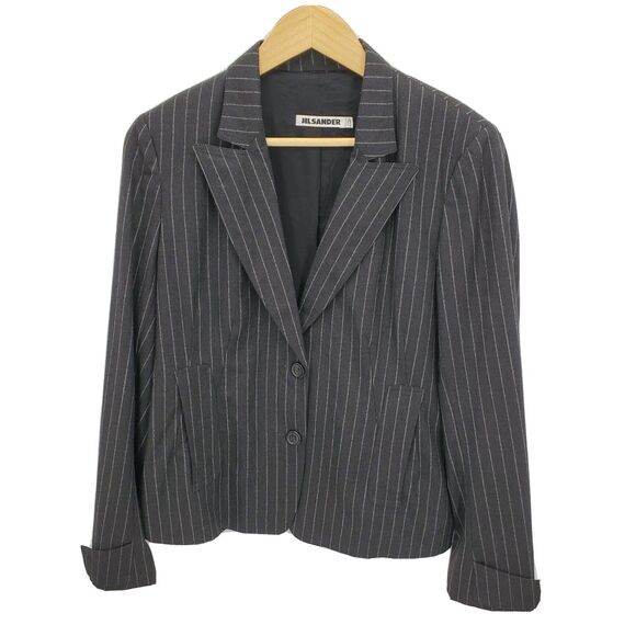 Jil Sander Womens Blazer Jacket Virgin Wool Stretch Pinstripe Gray DE 40 US 10 - Picture 1 of 4